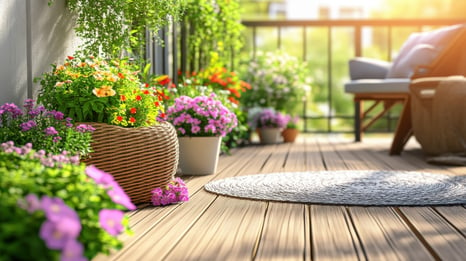 sunny-day-wooden-terrace-with-flower-pots-urban-landscape-view